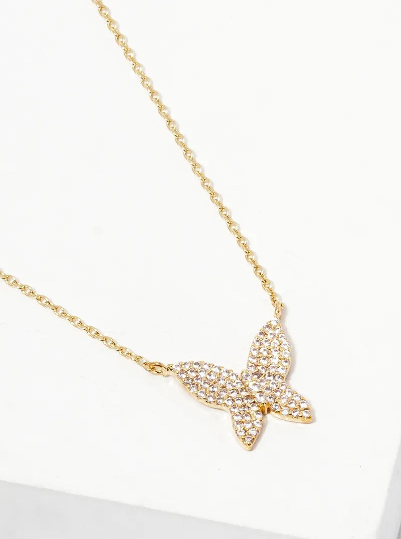 18K Gold Dipped CZ Pave Butterfly Pendant Necklace