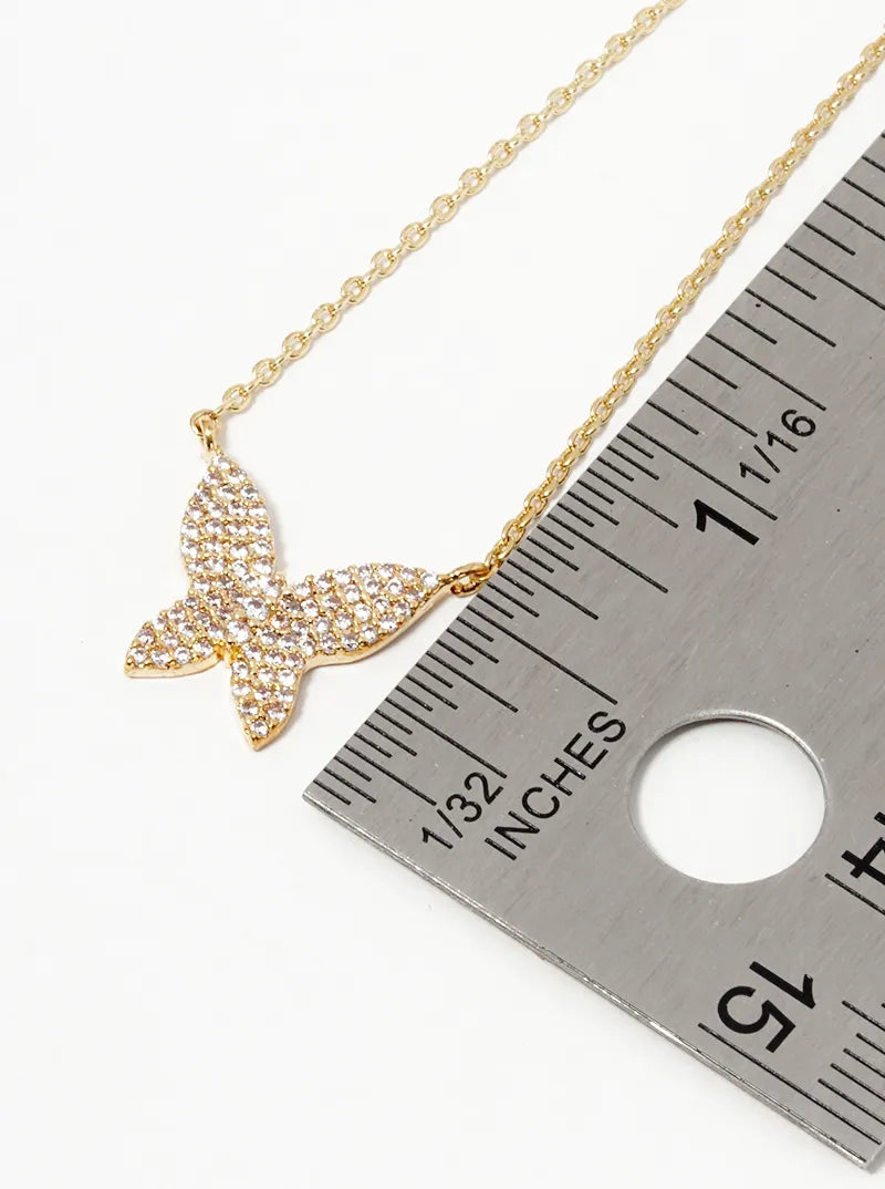 18K Gold Dipped CZ Pave Butterfly Pendant Necklace