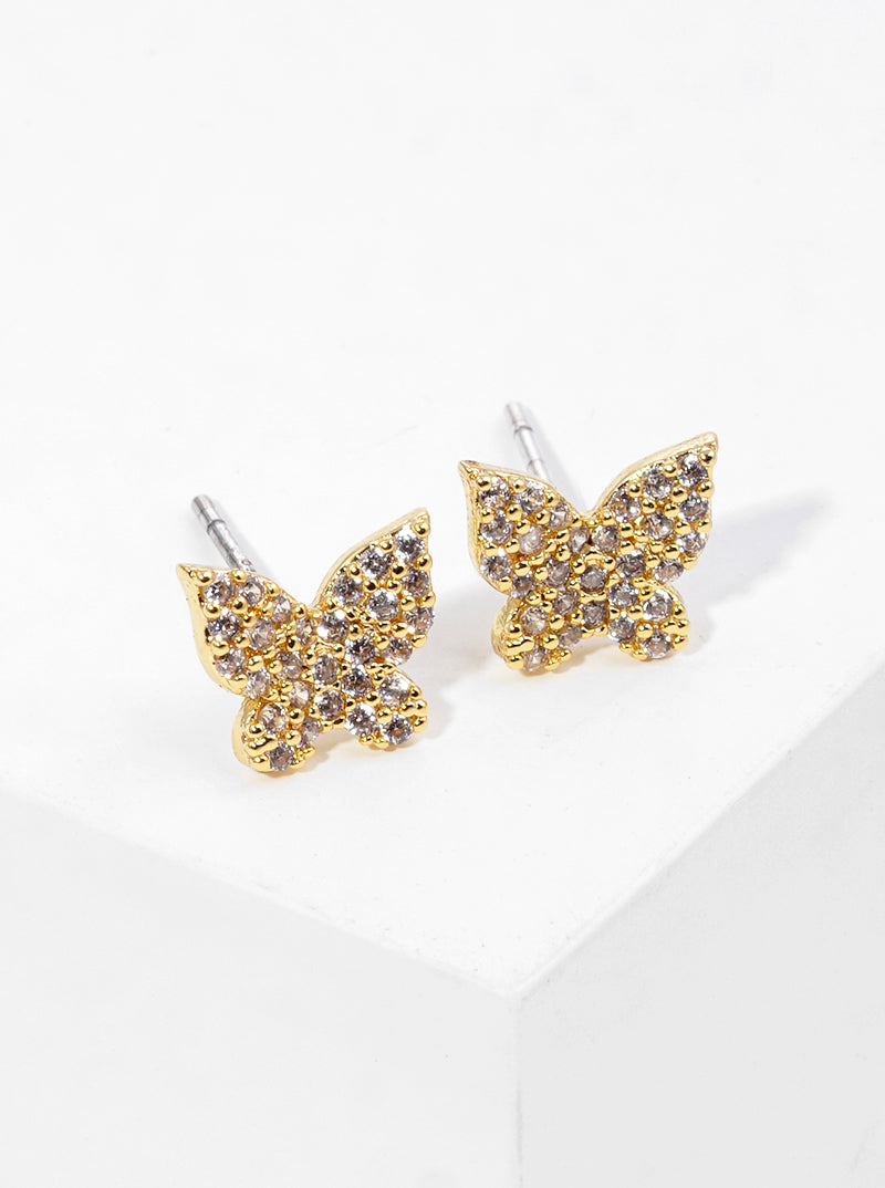 18K Gold Dipped CZ Pave Butterfly Stud Earrings
