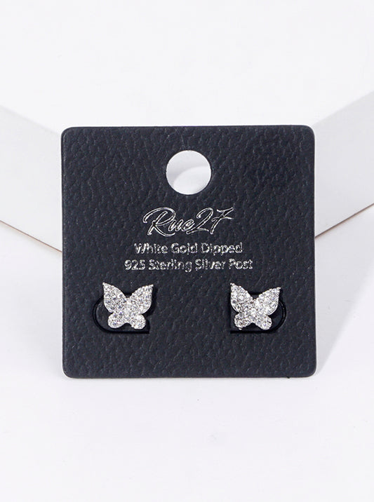 18K Gold Dipped CZ Pave Butterfly Stud Earrings