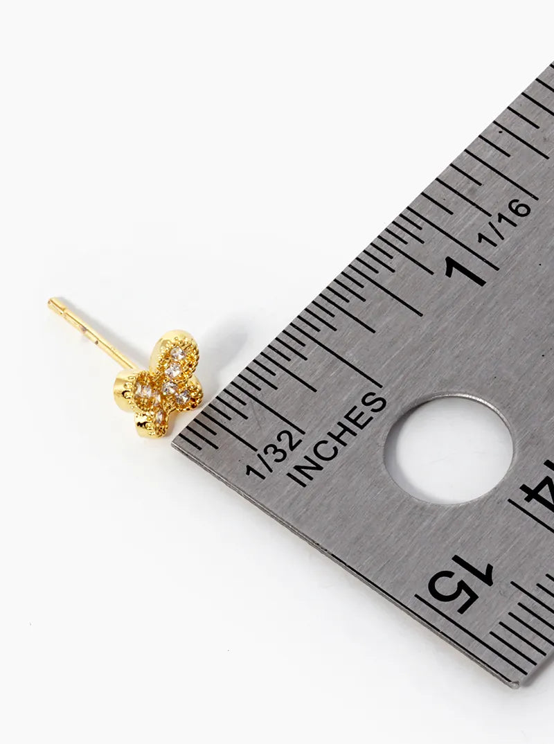 18K-Gold-Dipped CZ Pave Butterfly Stud Earrings