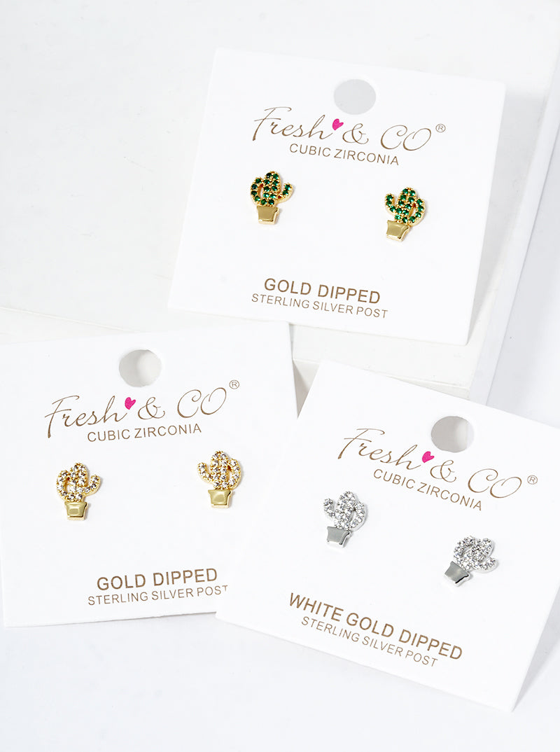 18K Gold Dipped CZ Pave Square Post Stud Earrings