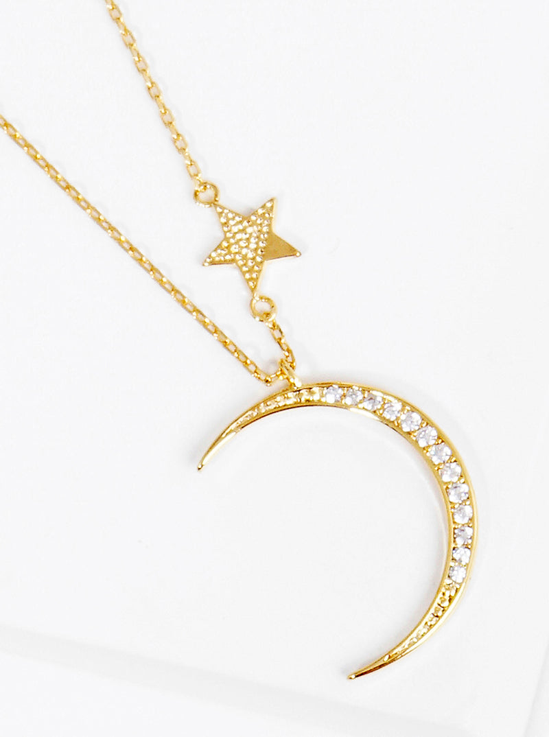 18K Gold Dipped CZ Pave Celestial Stars Pendant Delicate Necklace