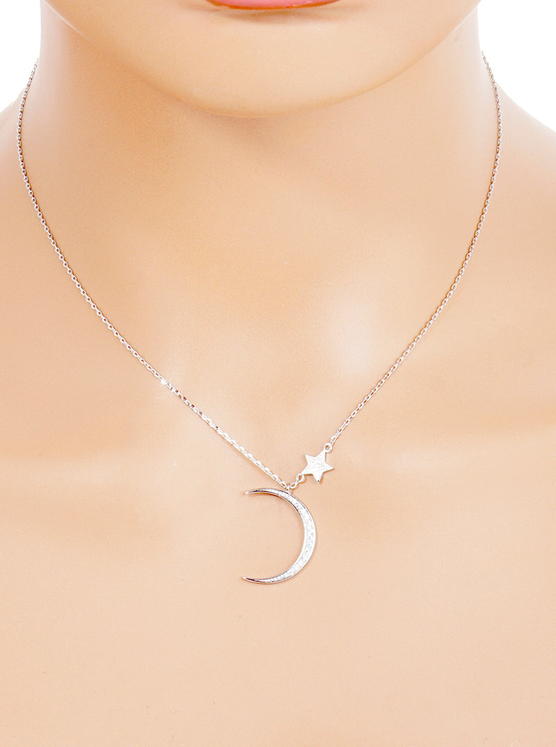 18K Gold Dipped CZ Pave Celestial Stars Pendant Delicate Necklace