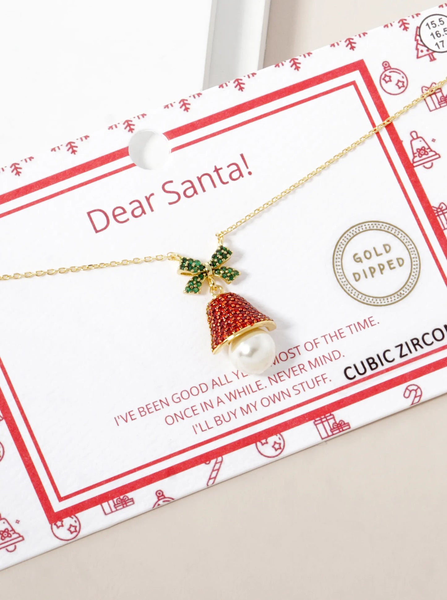 18K Gold Dipped CZ Pave Christmas Bell Pendant Necklace