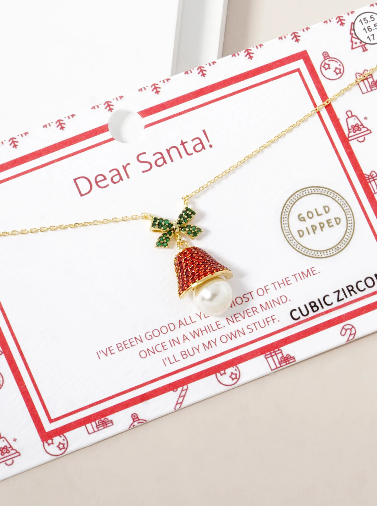 18K Gold Dipped CZ Pave Christmas Bell Pendant Necklace