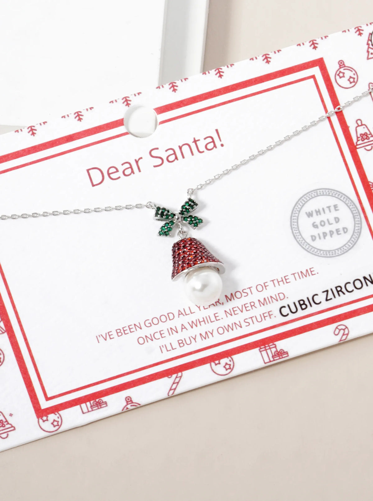 18K Gold Dipped CZ Pave Christmas Bell Pendant Necklace