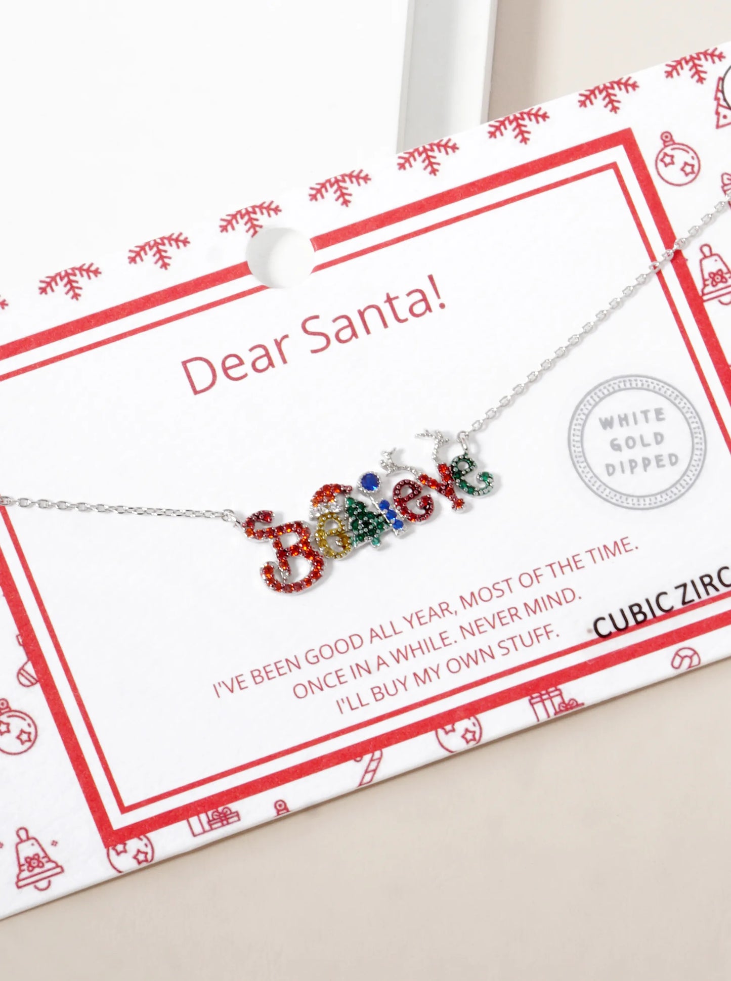 18K Gold Dipped CZ Pave Christmas Pendant Necklace