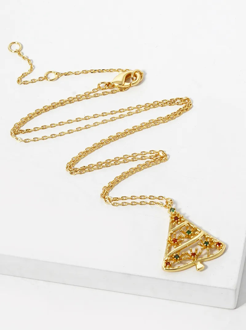 18k Gold Dipped CZ Pave Christmas Tree Pendant Necklace