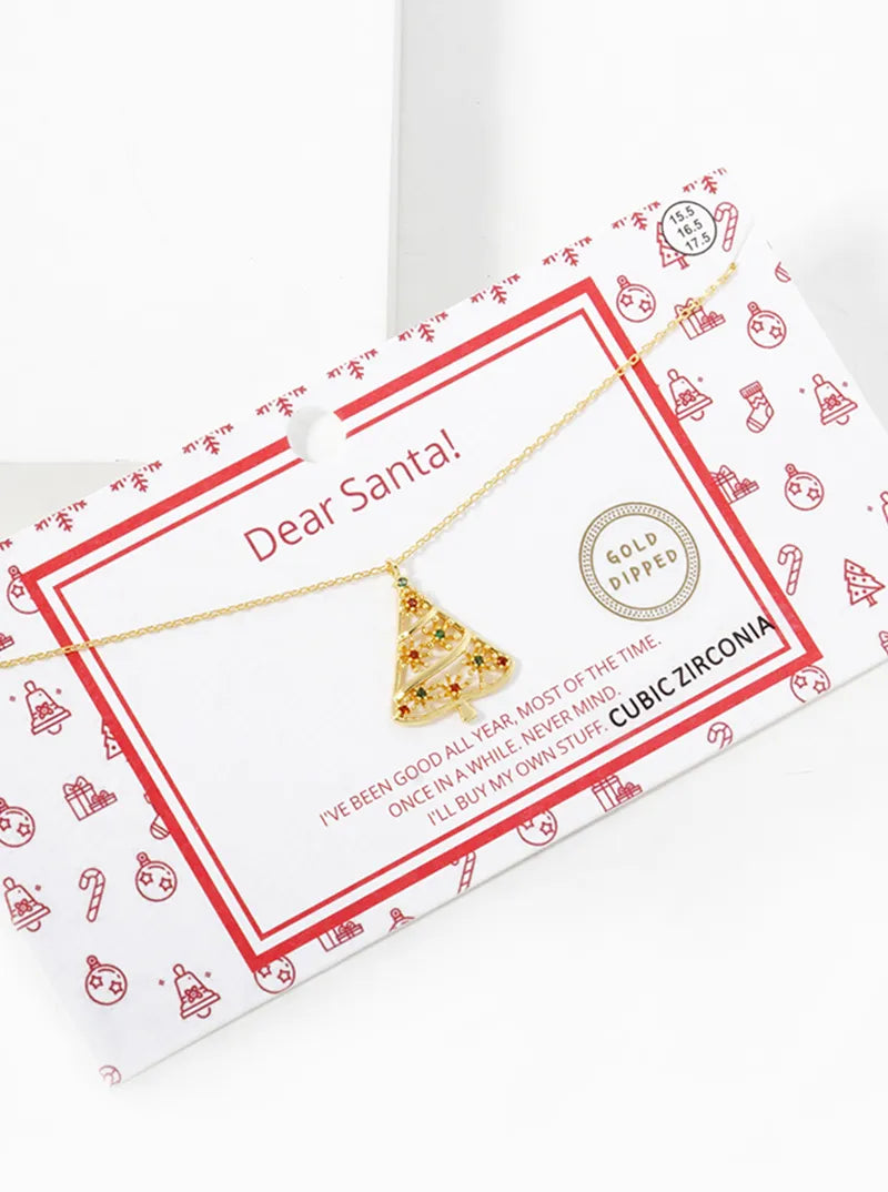 18k Gold Dipped CZ Pave Christmas Tree Pendant Necklace