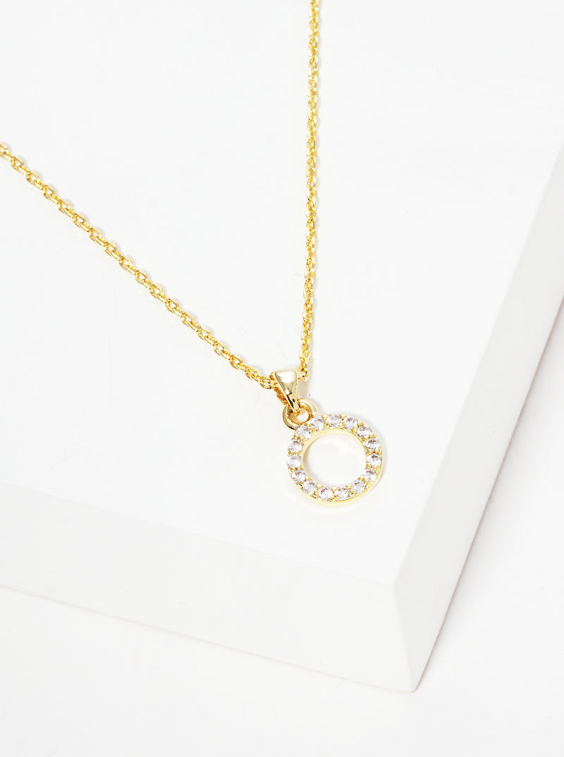 18K Gold Dipped CZ Pave Circle Pendant Delicate Brass Necklace