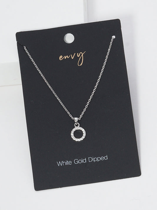 18K Gold Dipped CZ Pave Circle Pendant Delicate Brass Necklace