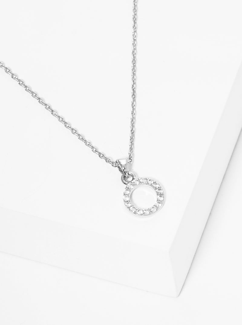 18K Gold Dipped CZ Pave Circle Pendant Delicate Brass Necklace