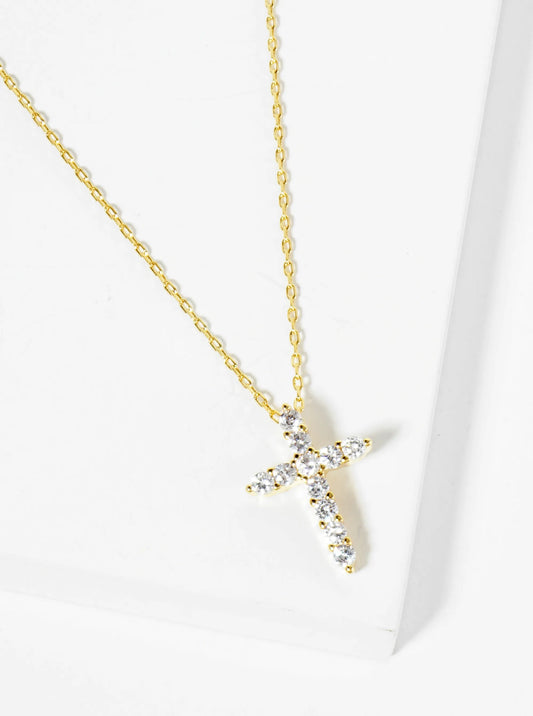18K Gold Dipped CZ Pave Cross Pendant Necklace