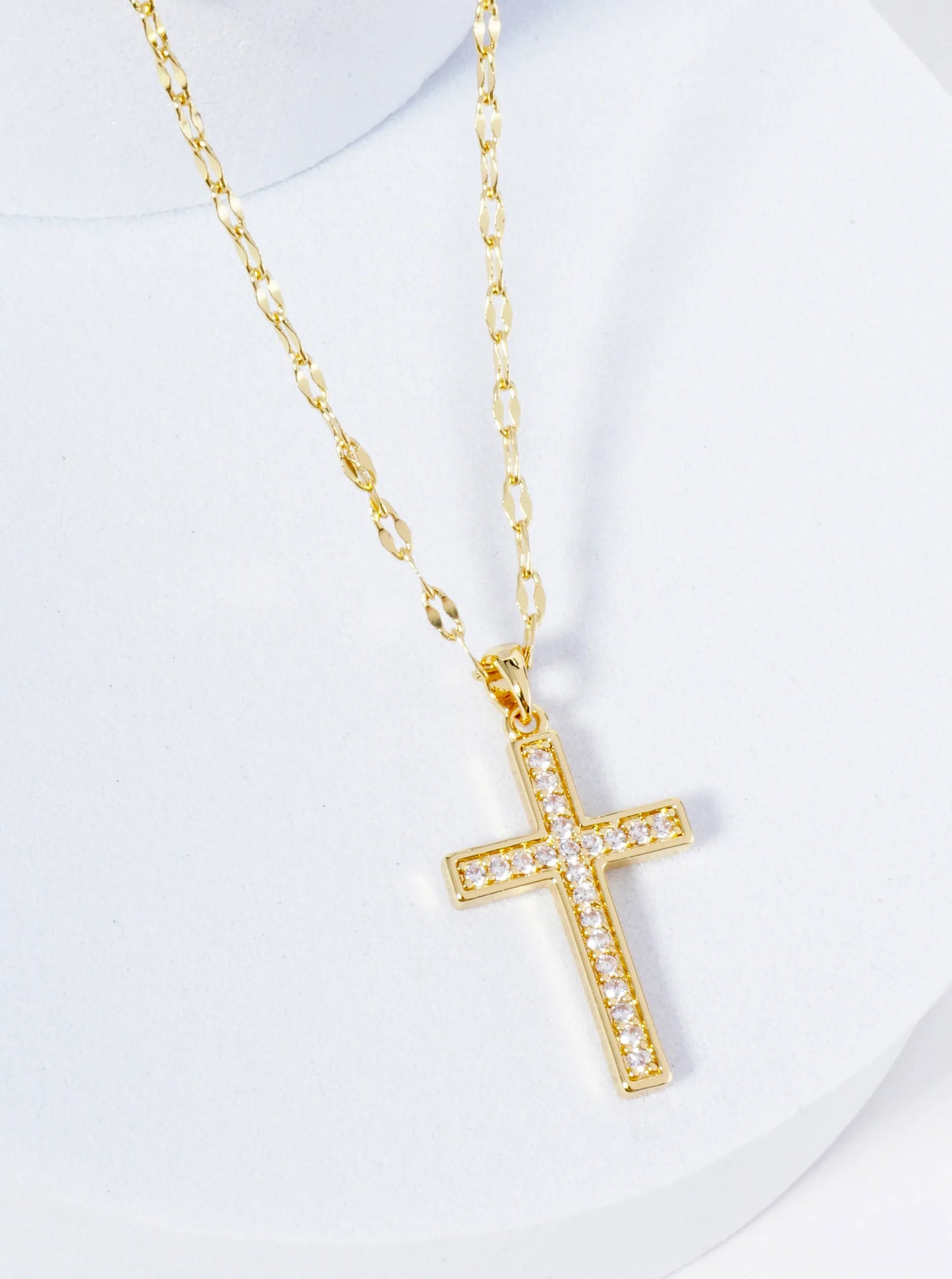 18K Gold Dipped CZ Pave Cross Pendant Necklace