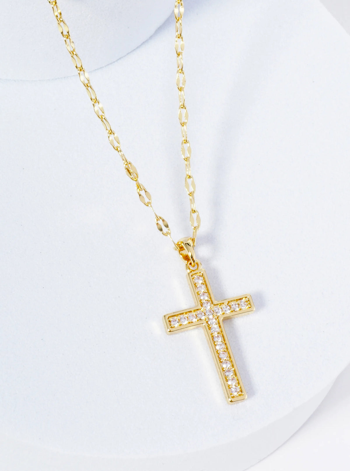 18K Gold Dipped CZ Pave Cross Pendant Necklace