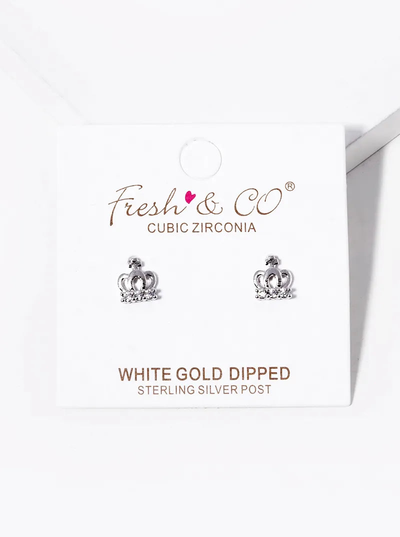 18K-Gold-Dipped CZ Pave Crown Post Stud Earrings