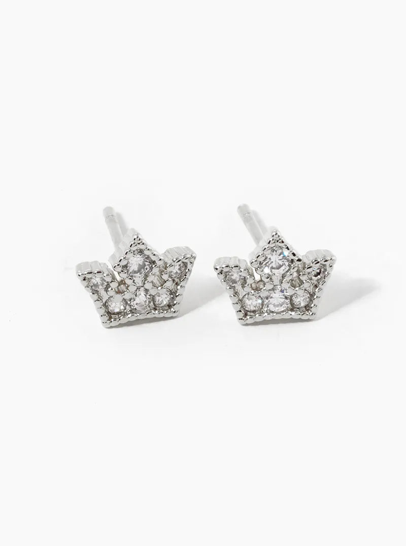 18K-Gold-Dipped CZ Pave Crown Stud Earrings