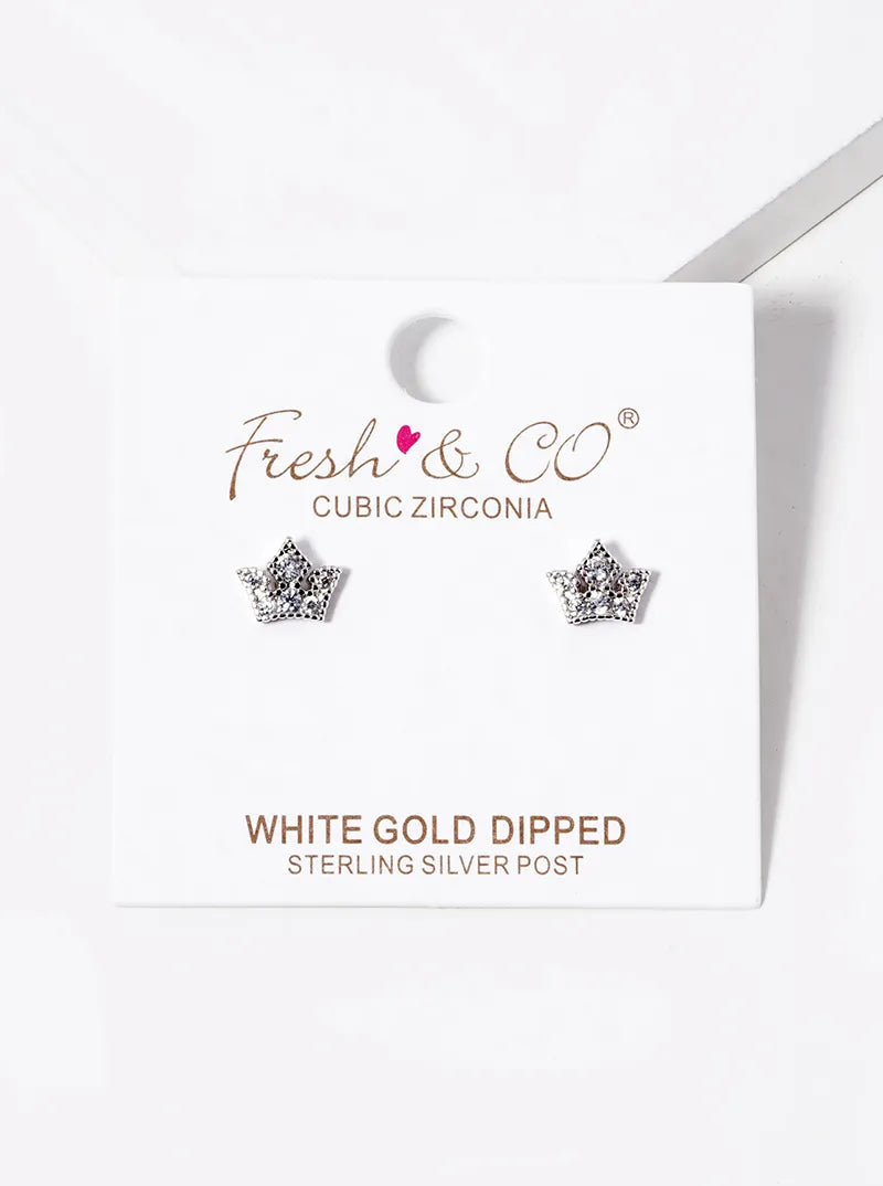 18K-Gold-Dipped CZ Pave Crown Stud Earrings
