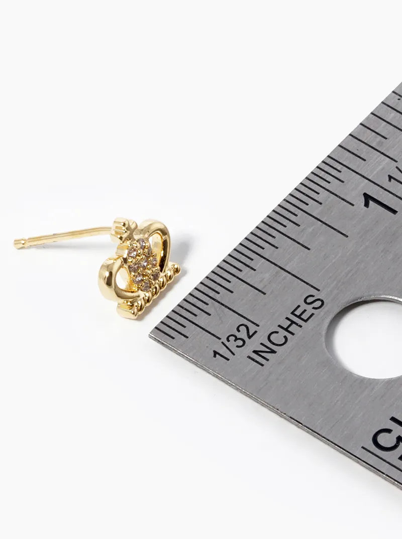 18K-Gold-Dipped CZ Pave Crown Stud Earrings