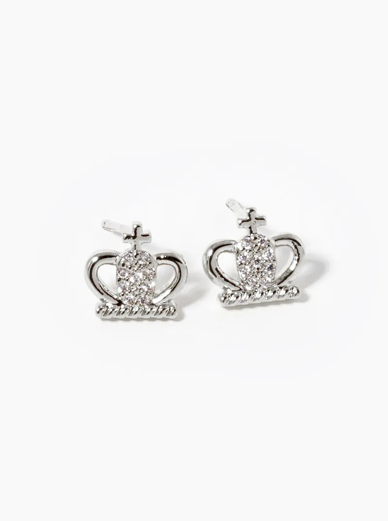 18K-Gold-Dipped CZ Pave Crown Stud Earrings