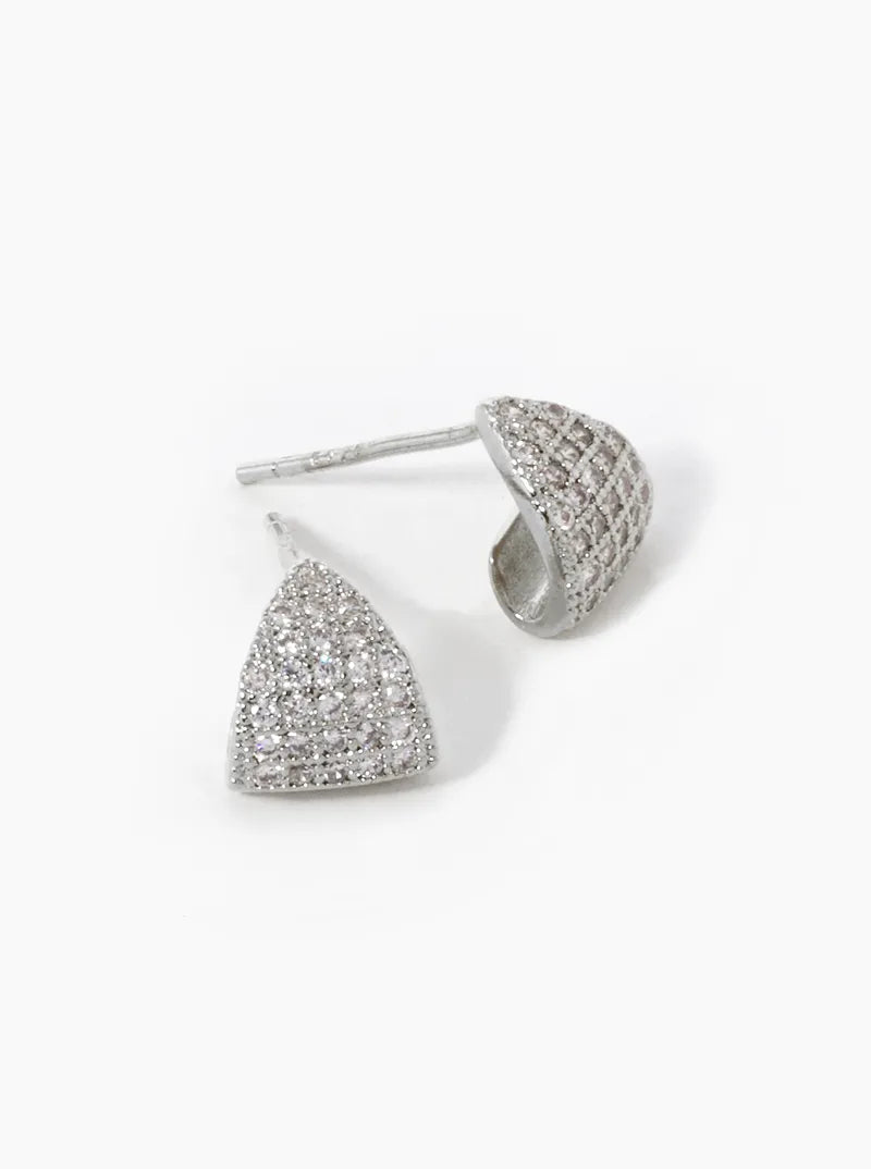 18K Gold Dipped CZ Pave Curved Triangle Stud Earrings