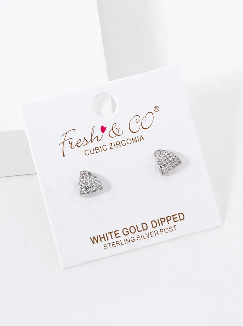 18K Gold Dipped CZ Pave Curved Triangle Stud Earrings