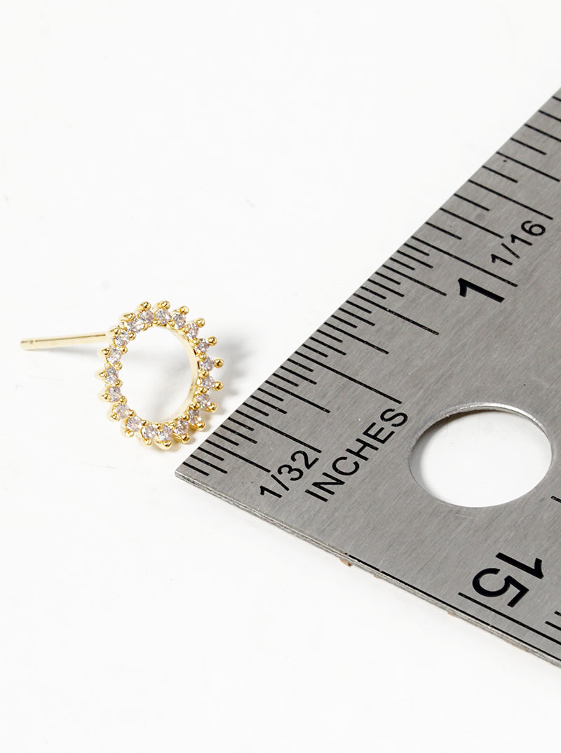 18K Gold Dipped CZ Pave Dainty Circle Post Stud Earrings