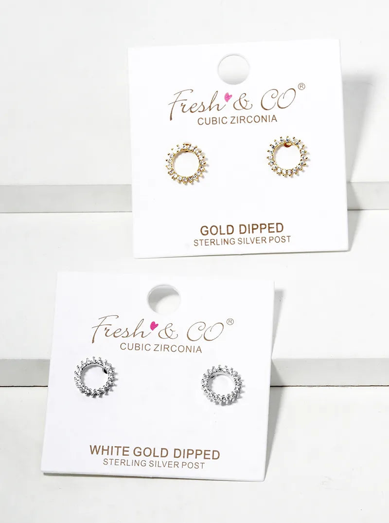 18k Gold Dipped Dainty Round CZ Post Stud Earrings