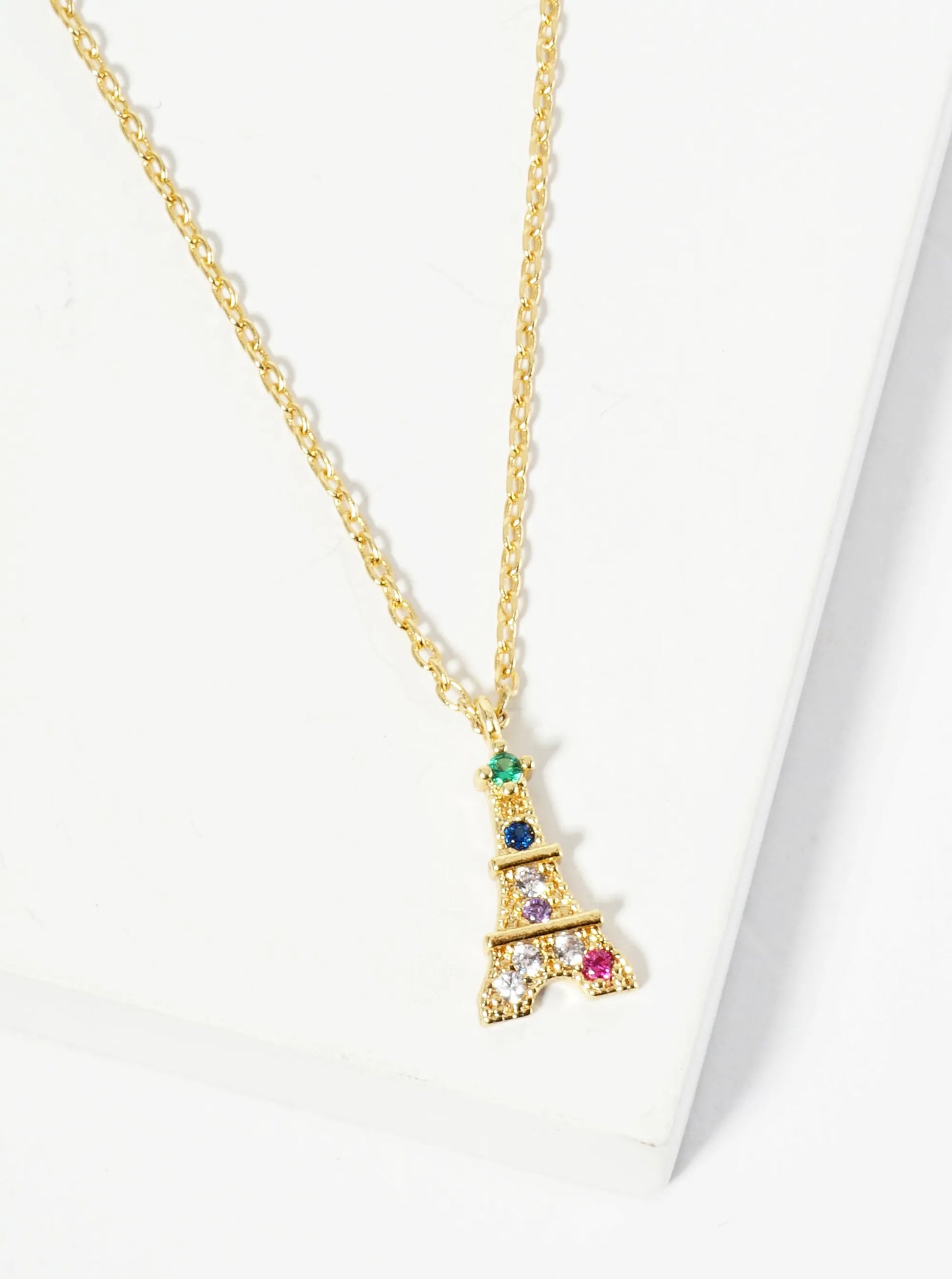 18K Gold Dipped CZ Pave Dainty Eiffel Tower Pendant Necklace