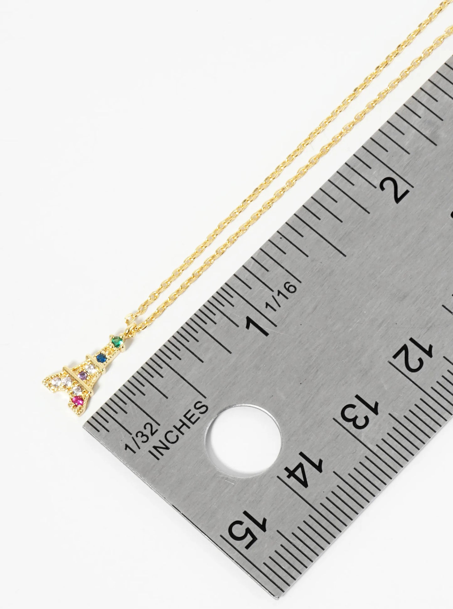 18K Gold Dipped CZ Pave Dainty Eiffel Tower Pendant Necklace