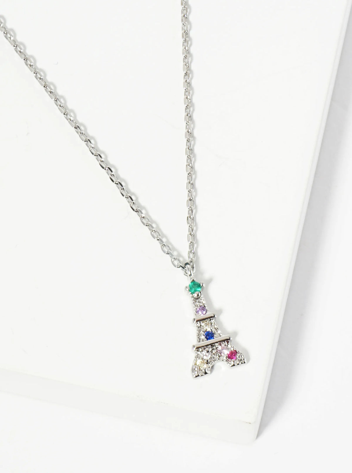 18K Gold Dipped CZ Pave Dainty Eiffel Tower Pendant Necklace