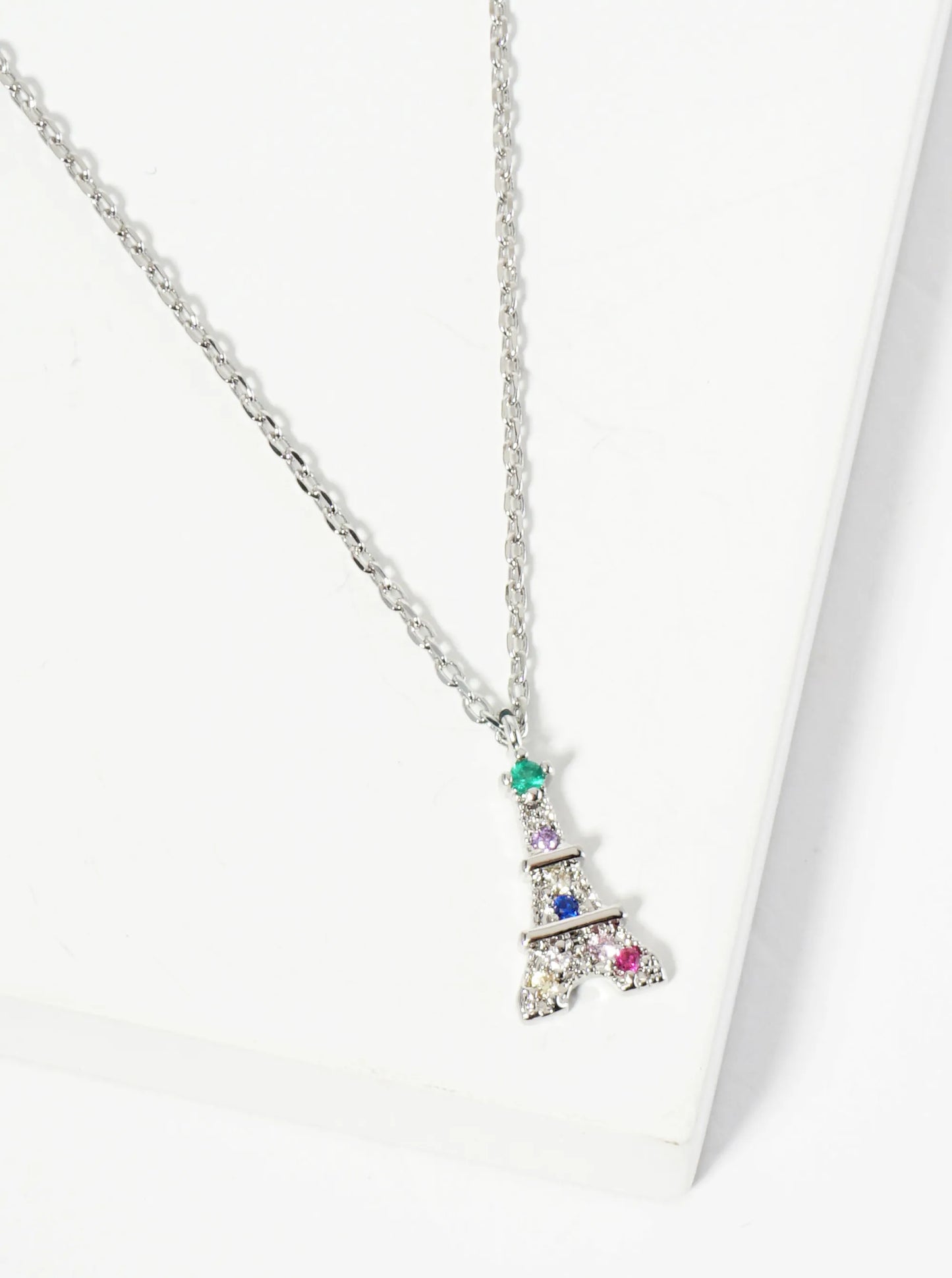 18K Gold Dipped CZ Pave Dainty Eiffel Tower Pendant Necklace