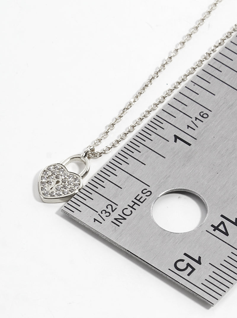 18K Gold Dipped CZ Pave Dainty Heart Padlock Pendant Necklace