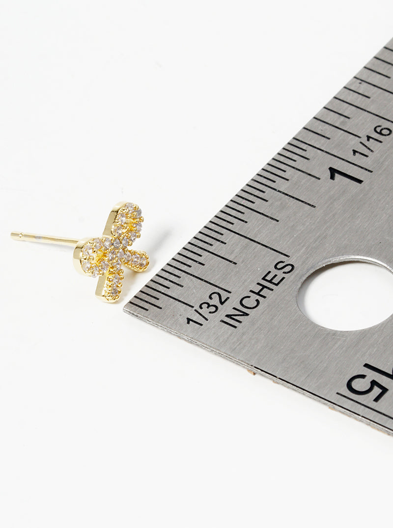 18K Gold Dipped CZ Pave Dainty Ribbon Bow Post Stud Earrings