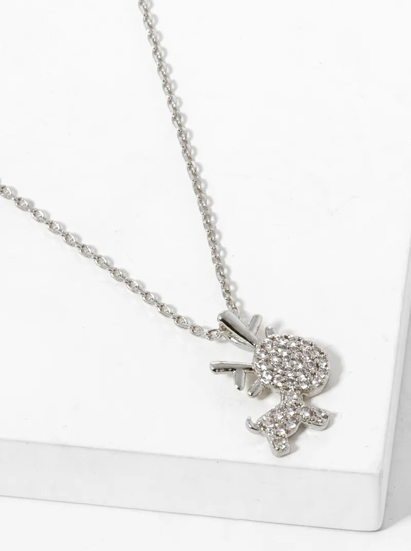18K Gold Dipped CZ Pave Dainty Rudolph Pendant Christmas Necklace