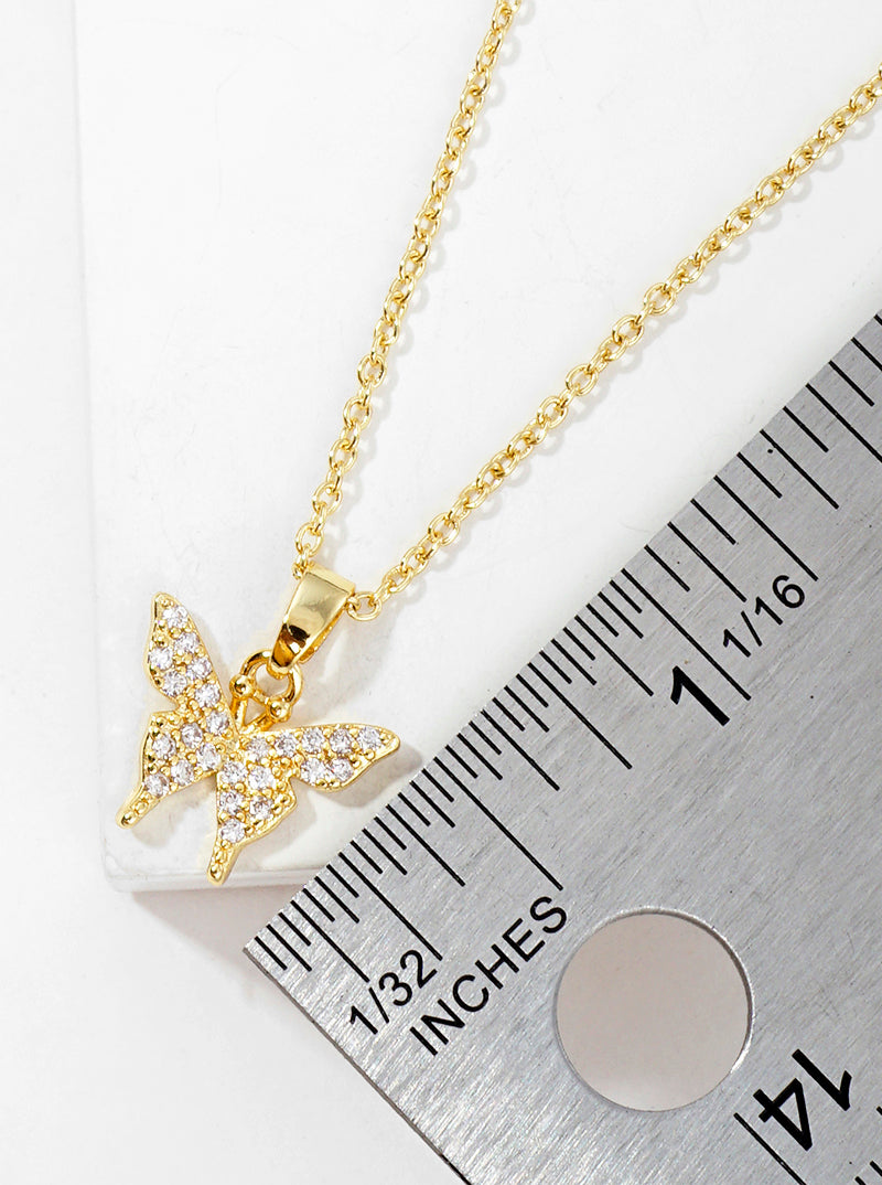 18K Gold Dipped CZ Pave Delicate Butterfly Pendant Necklace