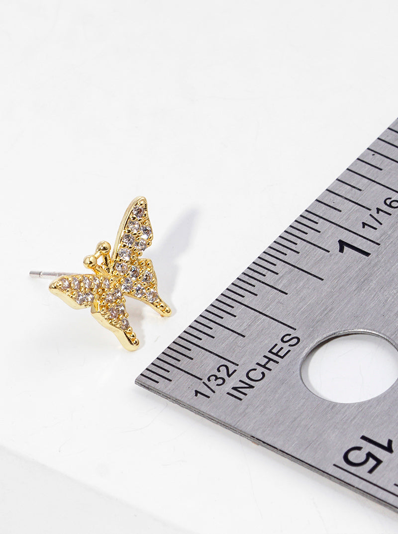 18K Gold Dipped CZ Pave Delicate Butterfly Stud Earrings