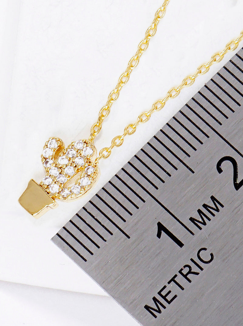 18K Gold Dipped CZ Pave Delicate Cactus Pendant Necklace