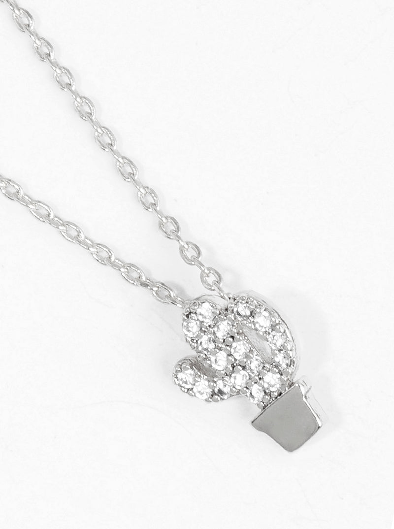 18K Gold Dipped CZ Pave Delicate Cactus Pendant Necklace