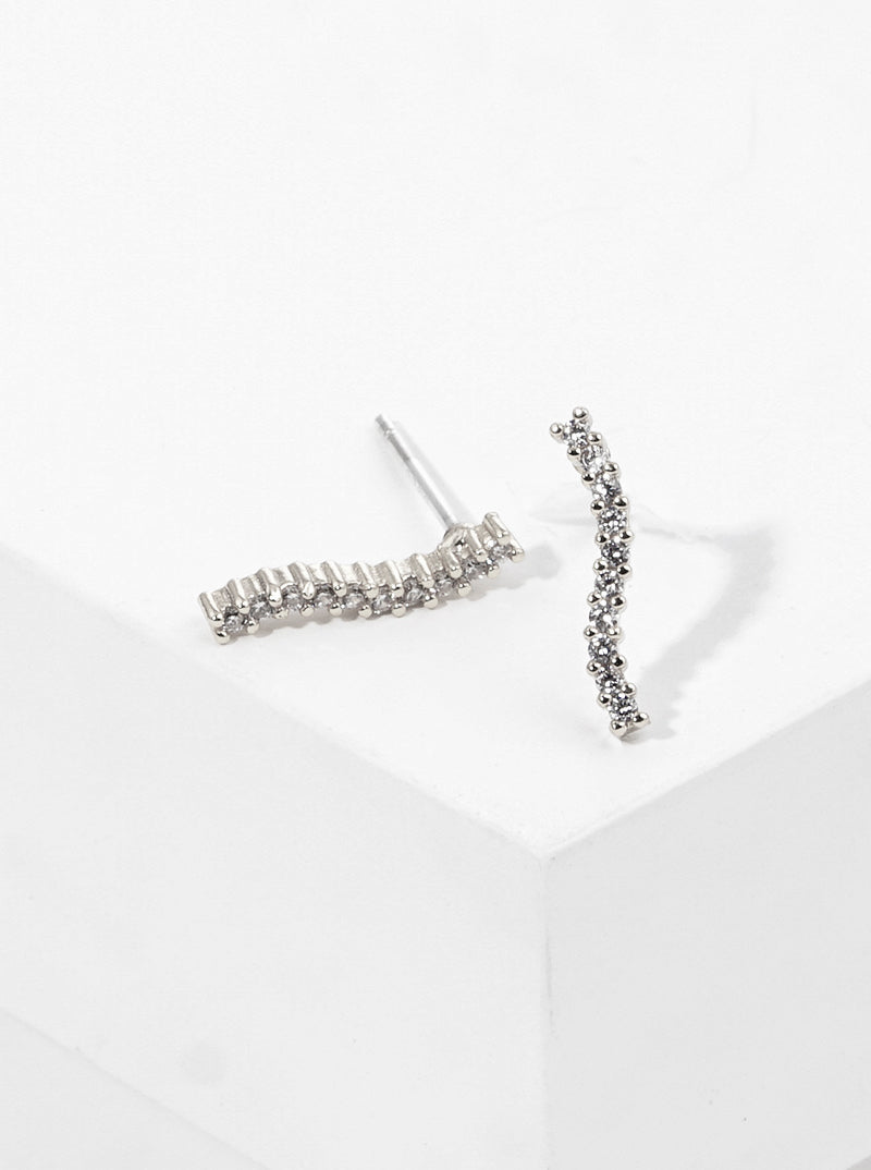 18K Gold Dipped CZ Pave Delicate Curved Bar Post Stud Earrings