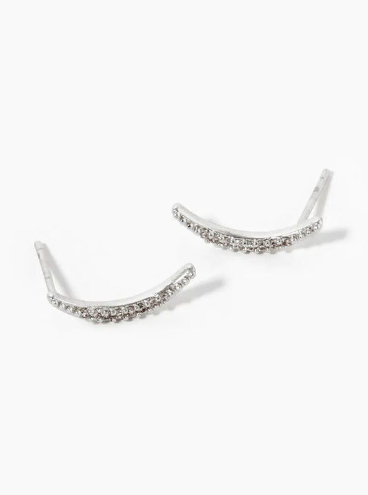 18K Gold Dipped CZ Pave Delicate Curved Bar Stud Earrings