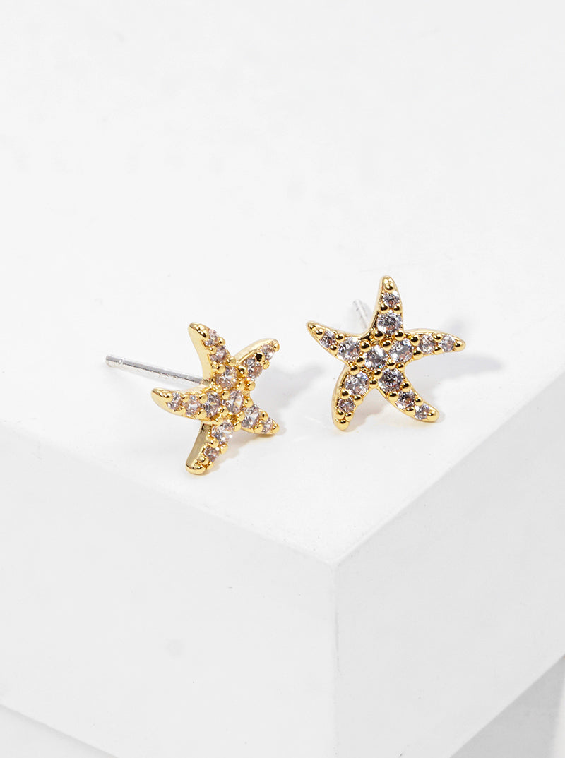 18K Gold Dipped CZ Pave Delicate Starfish Post Stud Earrings
