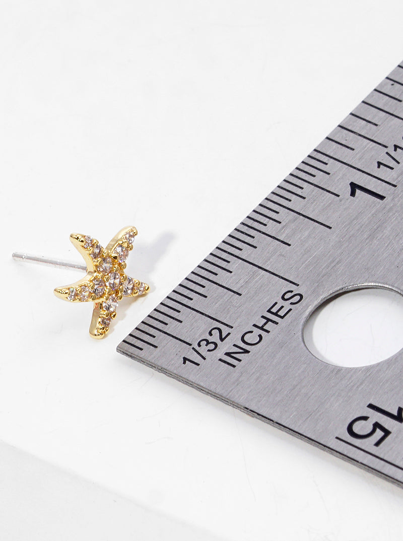 18K Gold Dipped CZ Pave Delicate Starfish Post Stud Earrings