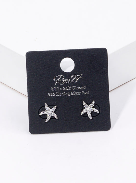 18K Gold Dipped CZ Pave Delicate Starfish Post Stud Earrings