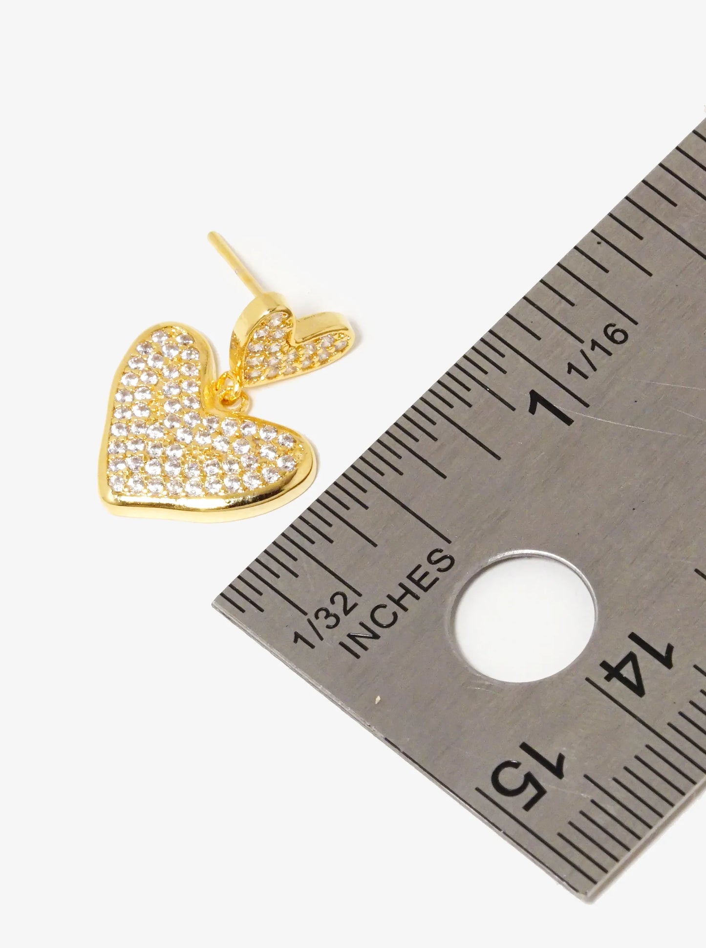 18K Gold Dipped CZ Pave Double Heart Drop Dangle Earrings