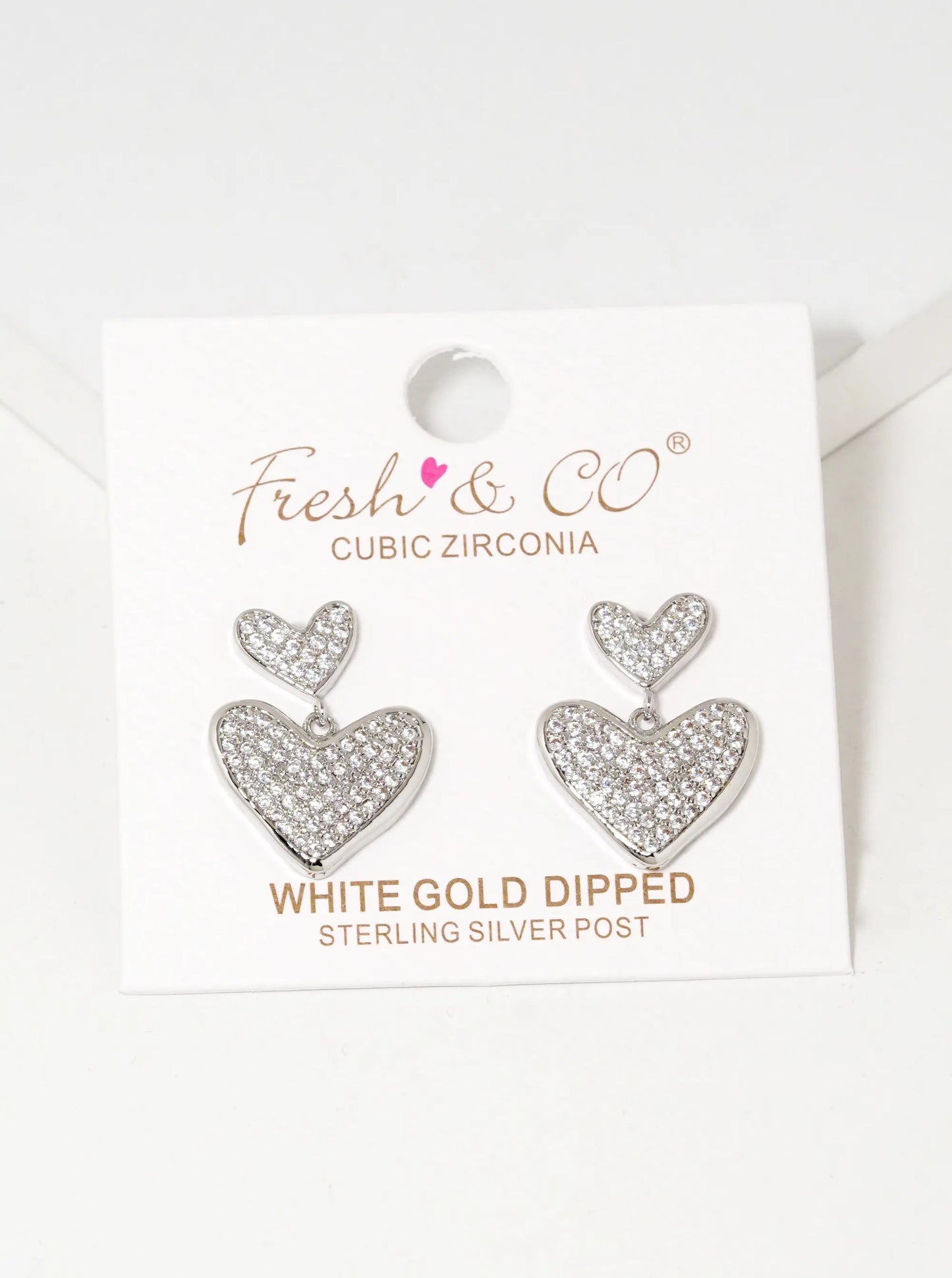 18K Gold Dipped CZ Pave Double Heart Drop Dangle Earrings