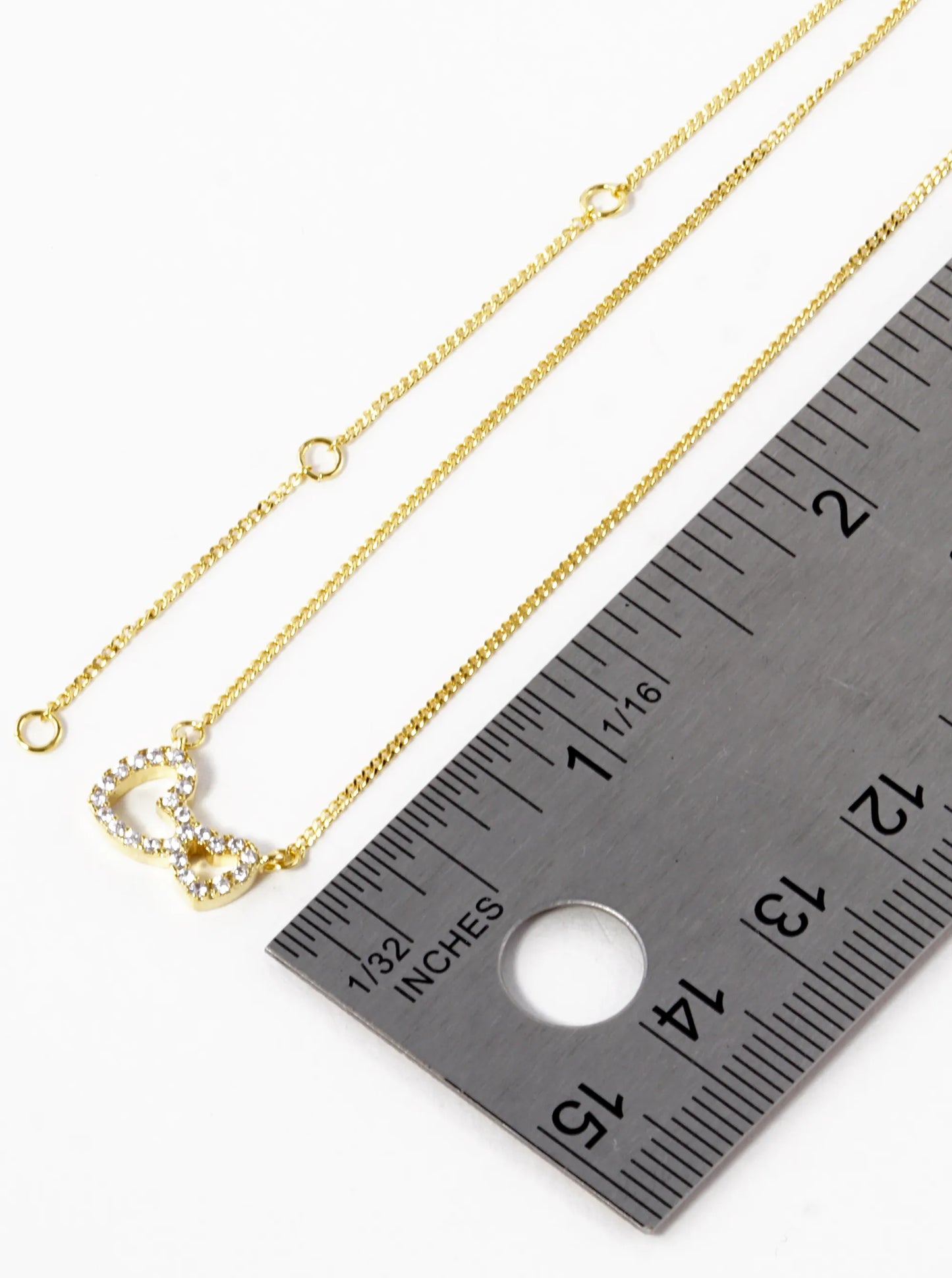 18K Gold Dipped CZ Pave Double Heart Pendant Necklace