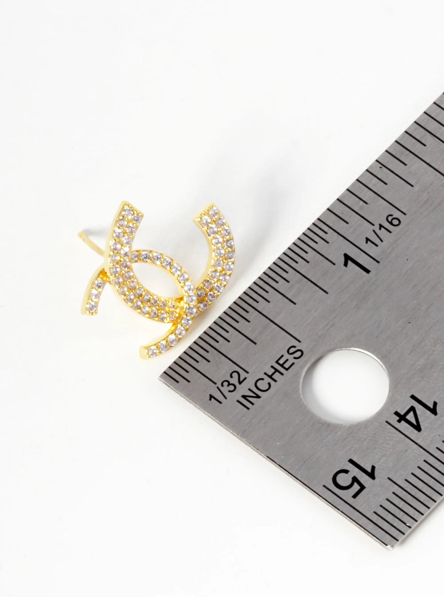 18K-Gold-Dipped CZ Pave Double Interlocking C Stud Earrings