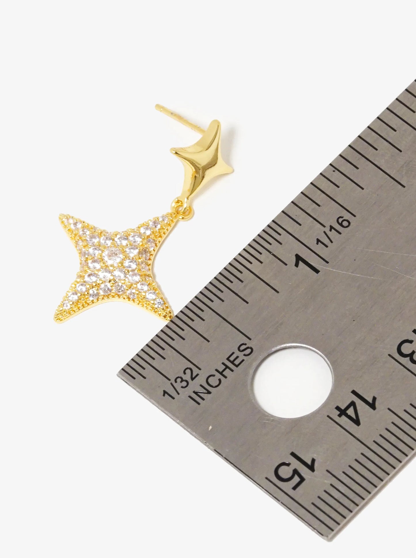 18K Gold Dipped CZ Pave Double Puffy Sparkle Stars Drop Earrings